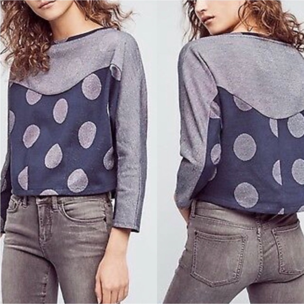 Anthropologie Postmark Polka Dot Crop Top Long Sleeve Size Small